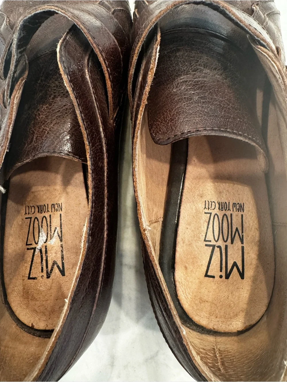 Miz Mooz Lorelle Brown Leather Pointed Toe Monk Strap Flats 8 / 38.5